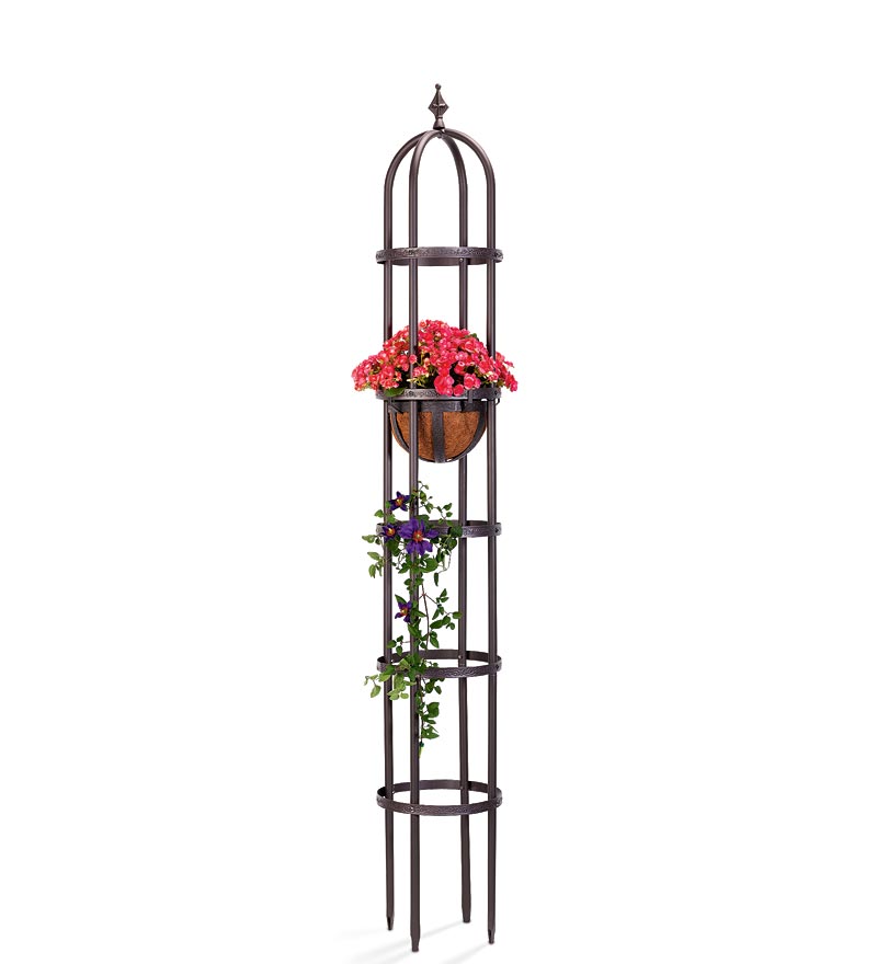 Plow & Hearth Gardenworks® Yard & Garden Powder-Coated Steel Garden Obelisks And Basket Planter