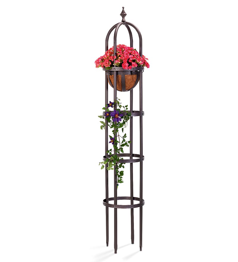 Plow & Hearth Gardenworks® Yard & Garden Powder-Coated Steel Garden Obelisks And Basket Planter