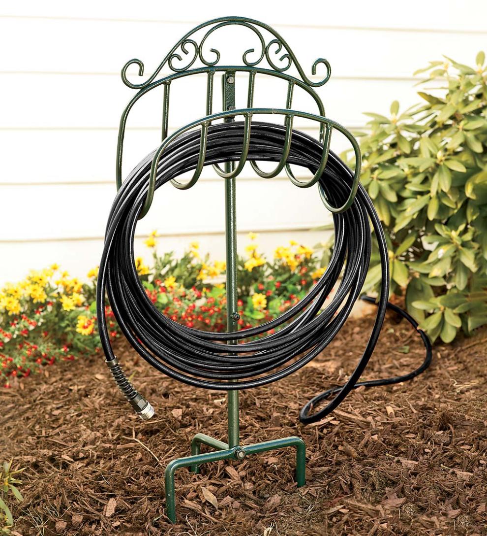 Plow & Hearth Gardenworks® Yard & Garden Wrought Iron Hose Holder With Ground Stake - Green