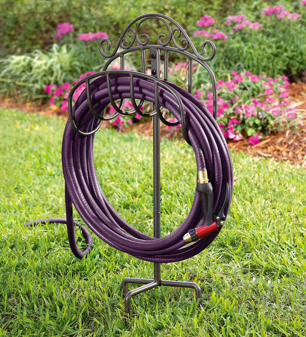 Plow & Hearth Gardenworks® Yard & Garden Wrought Iron Hose Holder With Ground Stake - Green