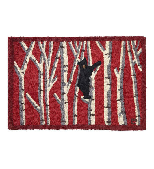 Plow & Hearth Hearth Rugs Fireplace & Hearth Hooked Wool Black Bear In Birches Accent Rug