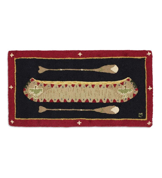 Plow & Hearth Hearth Rugs Fireplace & Hearth Hooked Wool Native American Longboat Canoe Accent Rug
