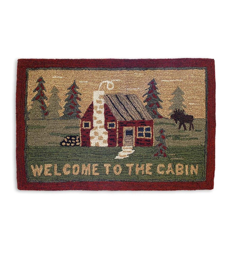 Plow & Hearth Hearth Rugs Fireplace & Hearth Hooked Wool Welcome To The Cabin Accent Rug