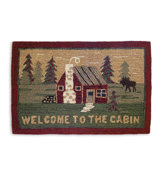Plow & Hearth Hearth Rugs Fireplace & Hearth Hooked Wool Welcome To The Cabin Accent Rug