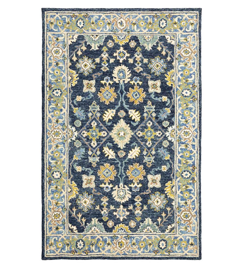 Plow & Hearth Hearth Rugs Fireplace & Hearth Willow Oaks Blue Wool Border Rug
