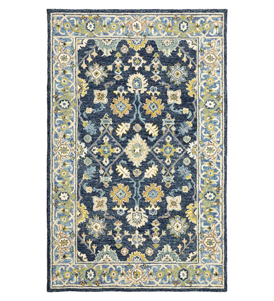Plow & Hearth Hearth Rugs Fireplace & Hearth Willow Oaks Blue Wool Border Rug