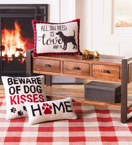 Plow & Hearth Home Accents Indoor Living All You Need Is Love And A Dog Hooked Wool Throw Pillow