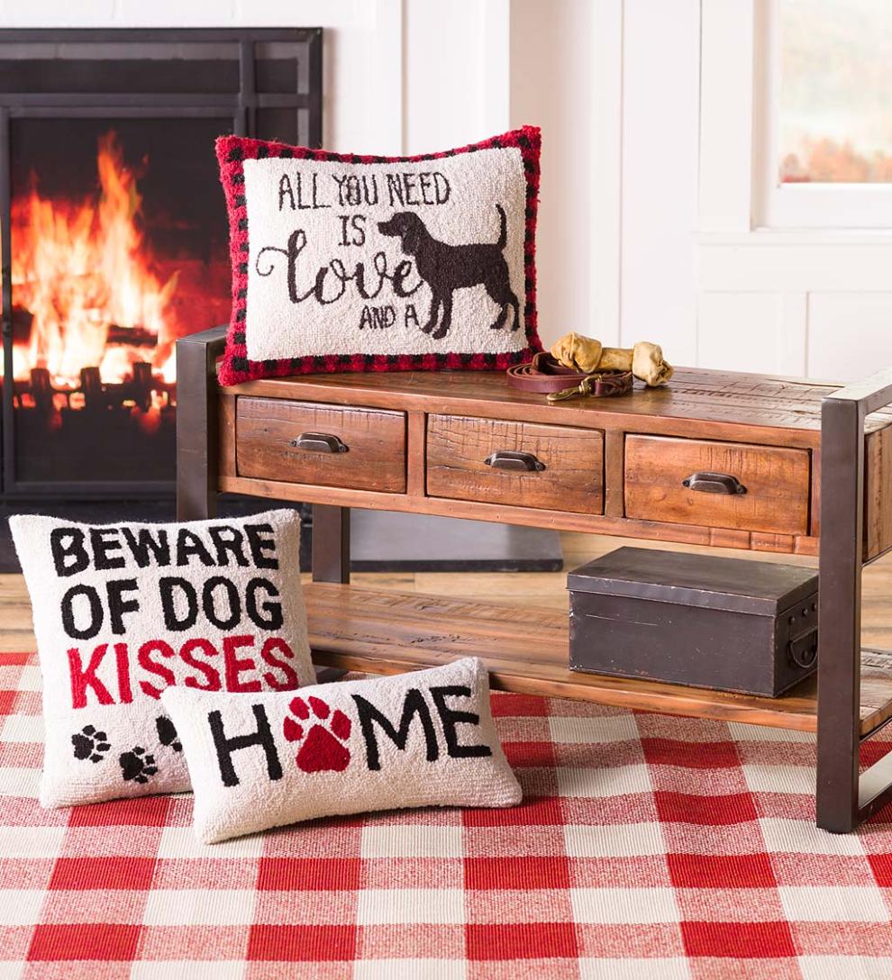 Plow & Hearth Home Accents Indoor Living All You Need Is Love And A Dog Hooked Wool Throw Pillow
