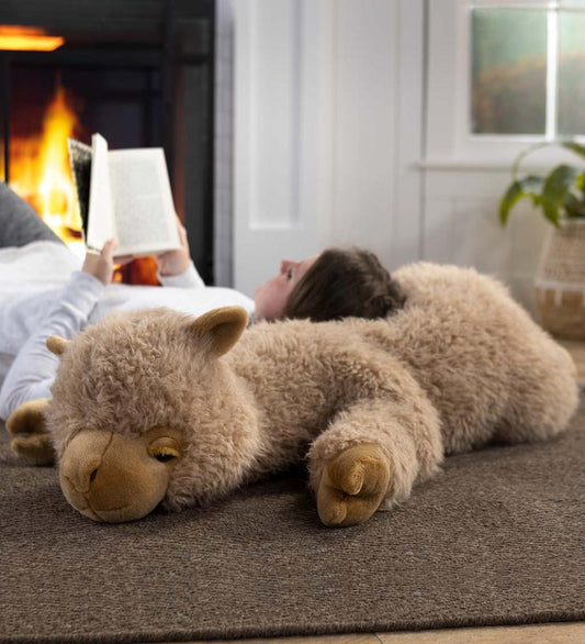 Plow & Hearth Home Accents Indoor Living Allie Alpaca Plush Cuddle Animal Body Pillow - Tan