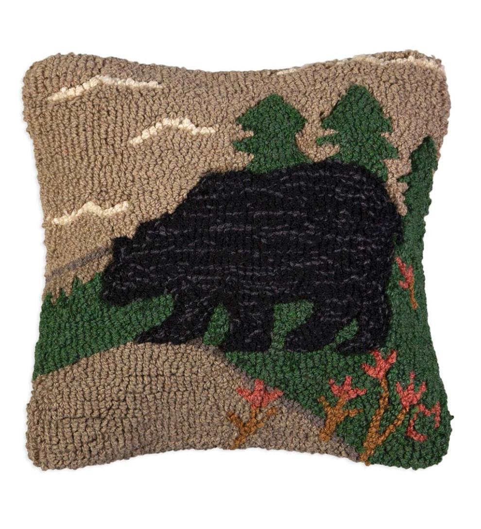 Plow & Hearth Home Accents Indoor Living Bear Meadow Hand-Hooked Wool Throw Pillow