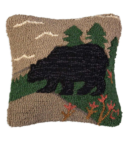 Plow & Hearth Home Accents Indoor Living Bear Meadow Hand-Hooked Wool Throw Pillow