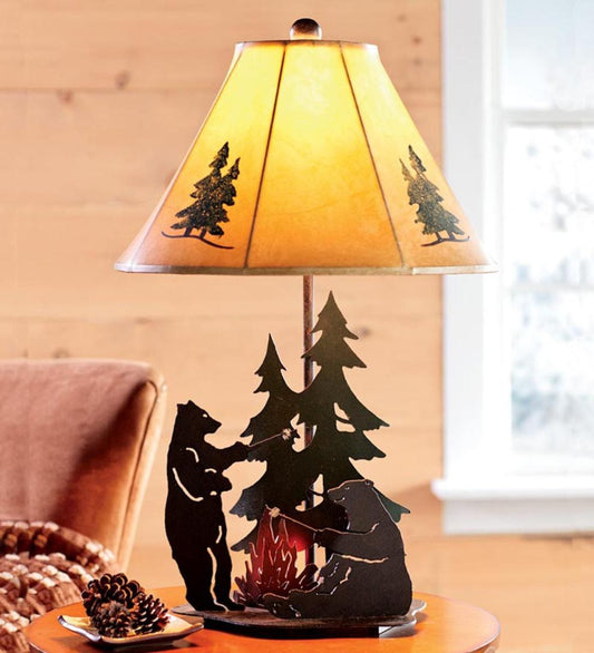 Plow & Hearth Home Accents Indoor Living Bears Roasting Marshmallows Lamp With Campfire Nightlight