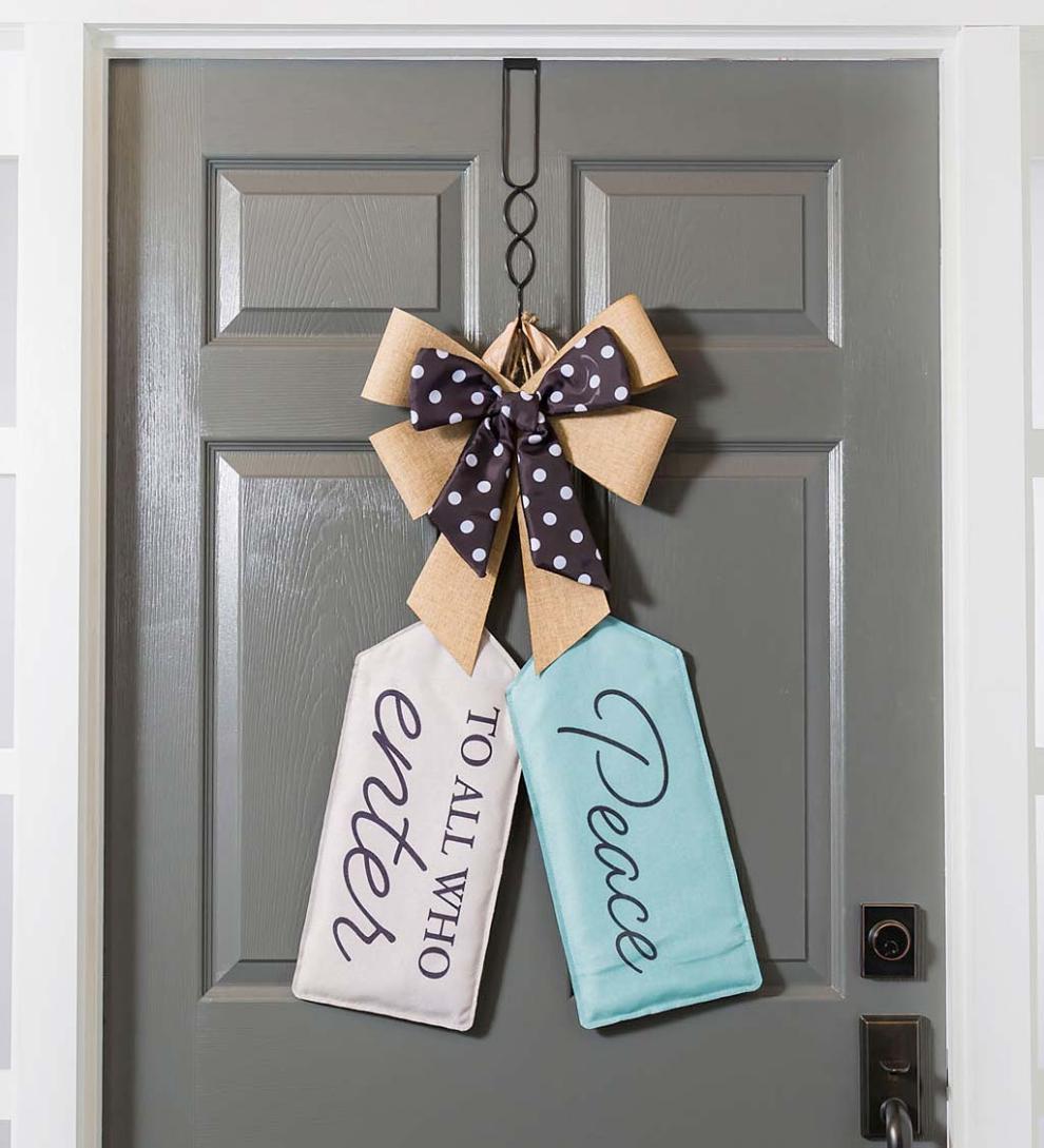 Plow & Hearth Home Accents Indoor Living Black And White Dot Door Tag Bow