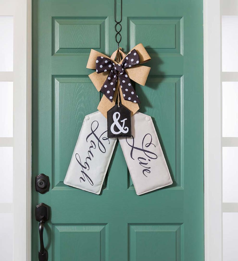 Plow & Hearth Home Accents Indoor Living Black And White Dot Door Tag Bow