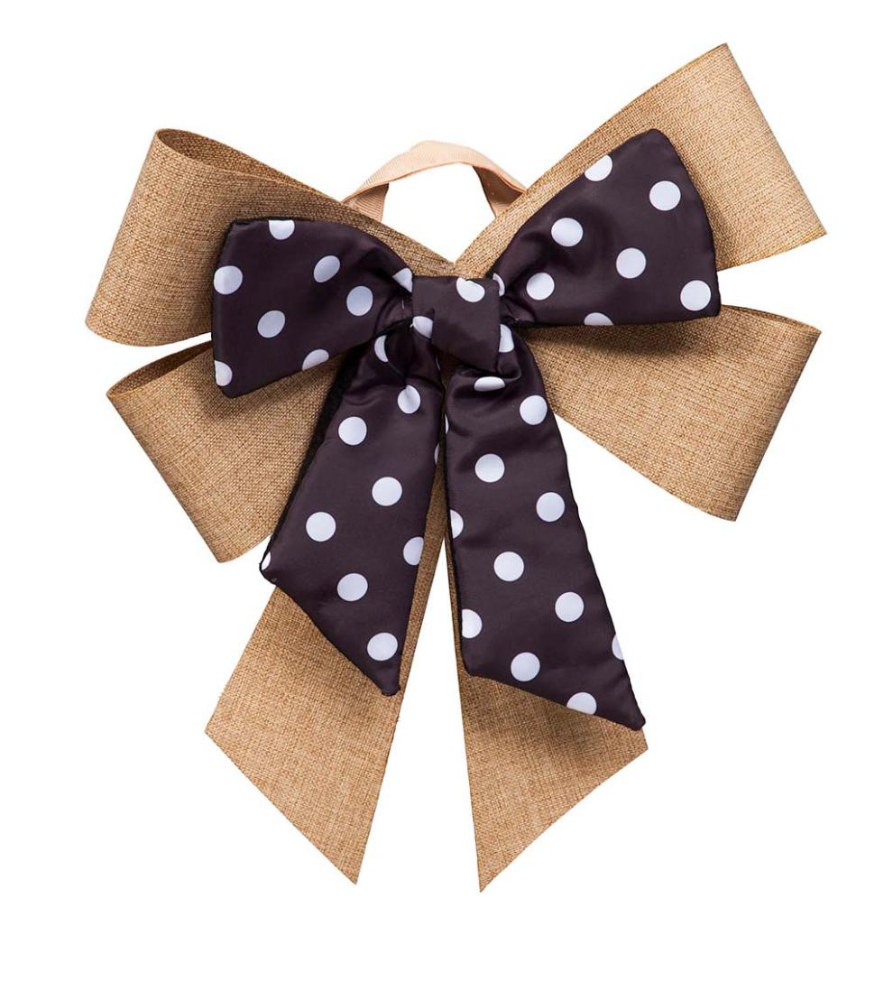 Plow & Hearth Home Accents Indoor Living Black And White Dot Door Tag Bow