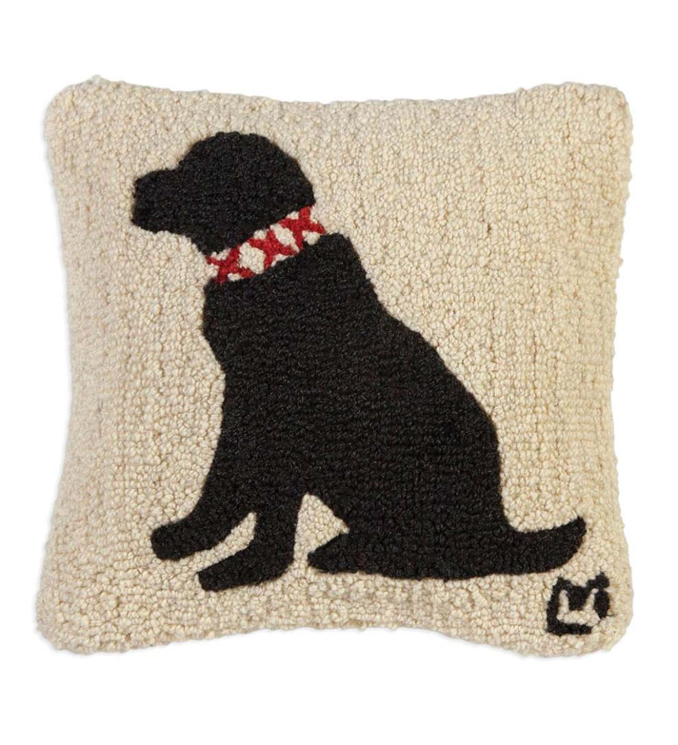 Plow & Hearth Home Accents Indoor Living Black Lab Hand-Hooked Wool Throw Pillow