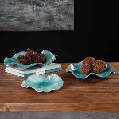 Plow & Hearth Home Accents Indoor Living Blue Ceramic Flower Blooms Wall Art, Set Of 3