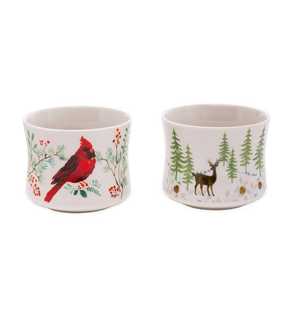 Plow & Hearth Home Accents Indoor Living Cardinal And Deer Holiday Ceramic Oil Candles, Set Of 2