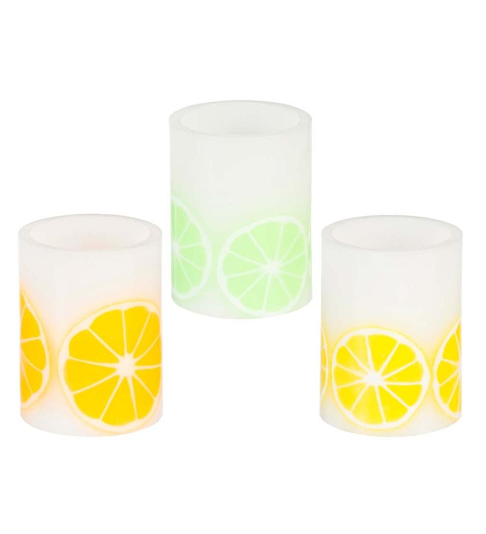 Plow & Hearth Home Accents Indoor Living Citrus Fruit Led Wax Battery-Operated Pillar Candles, Set Of 3