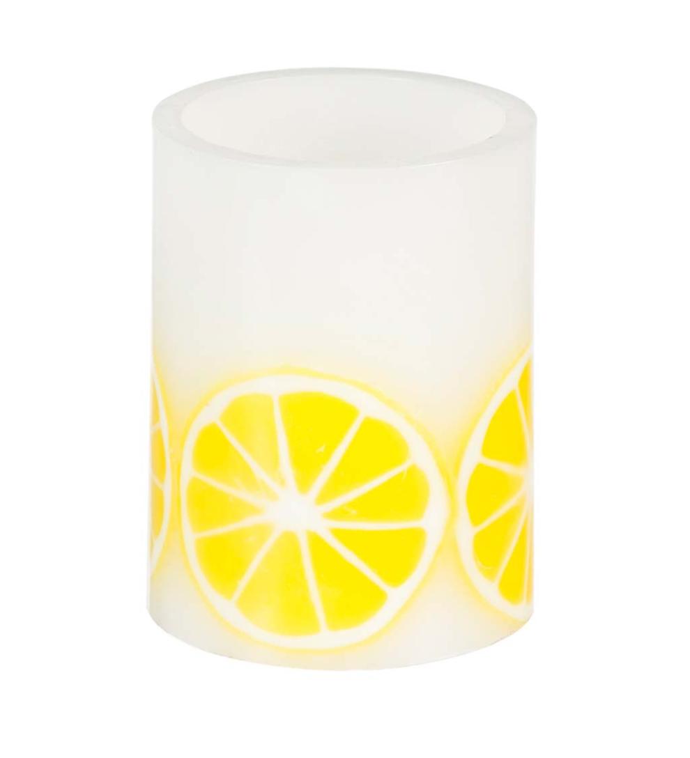 Plow & Hearth Home Accents Indoor Living Citrus Fruit Led Wax Battery-Operated Pillar Candles, Set Of 3