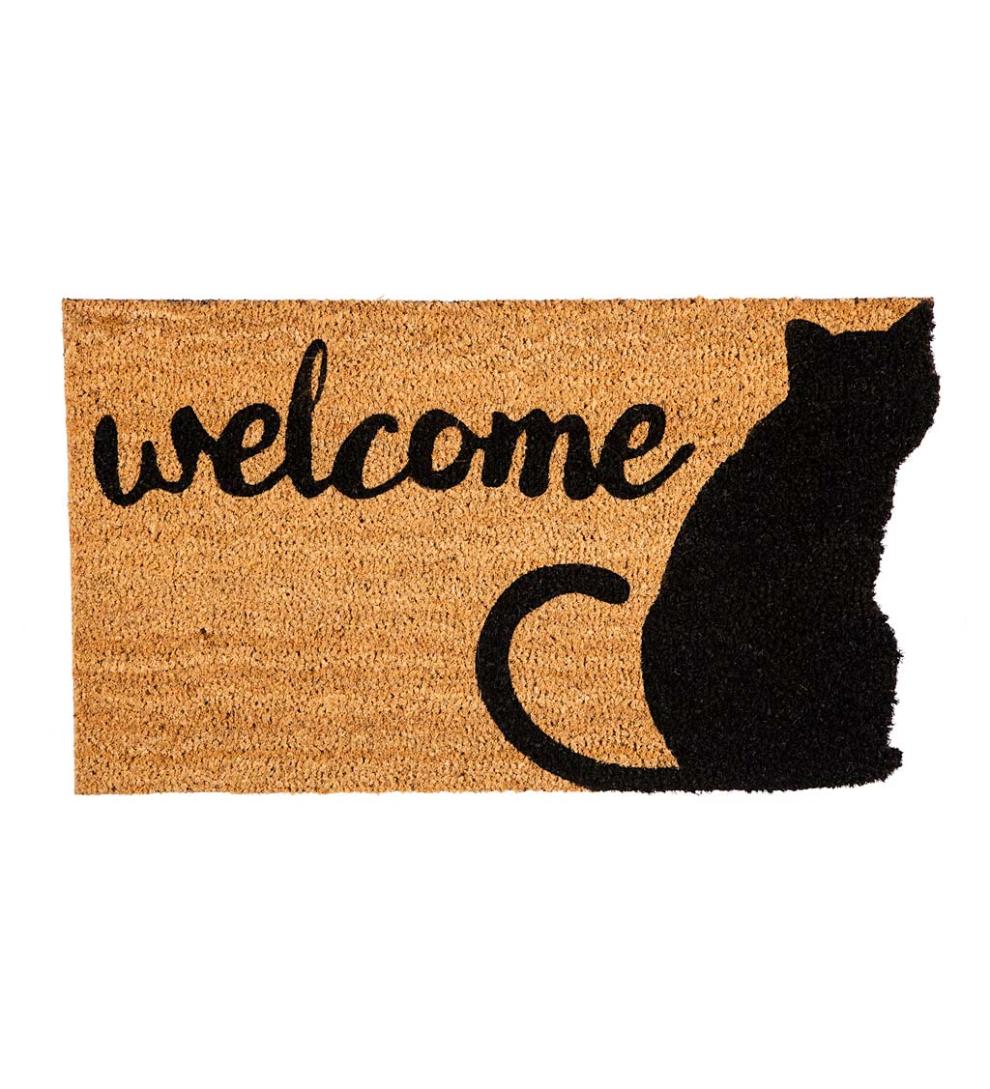 Plow & Hearth Home Accents Indoor Living Coir Fiber Cat Silhouette Welcome Mat
