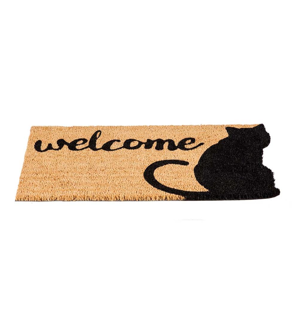 Plow & Hearth Home Accents Indoor Living Coir Fiber Cat Silhouette Welcome Mat