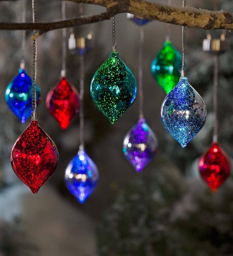Plow & Hearth Home Accents Indoor Living Color Changing Mercury Glass Solar Ornaments, Set Of 3