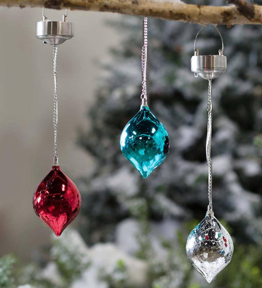 Plow & Hearth Home Accents Indoor Living Color Changing Mercury Glass Solar Ornaments, Set Of 3