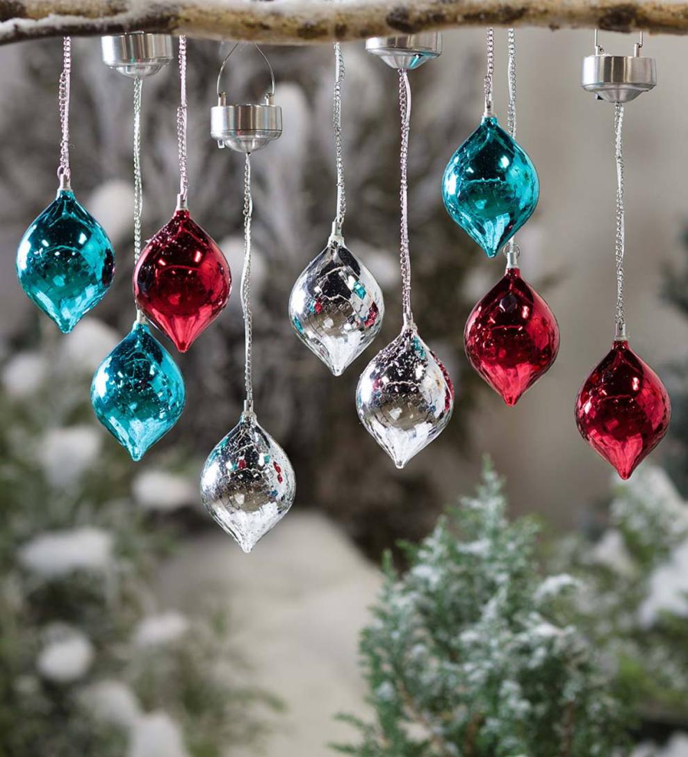 Plow & Hearth Home Accents Indoor Living Color Changing Mercury Glass Solar Ornaments, Set Of 3