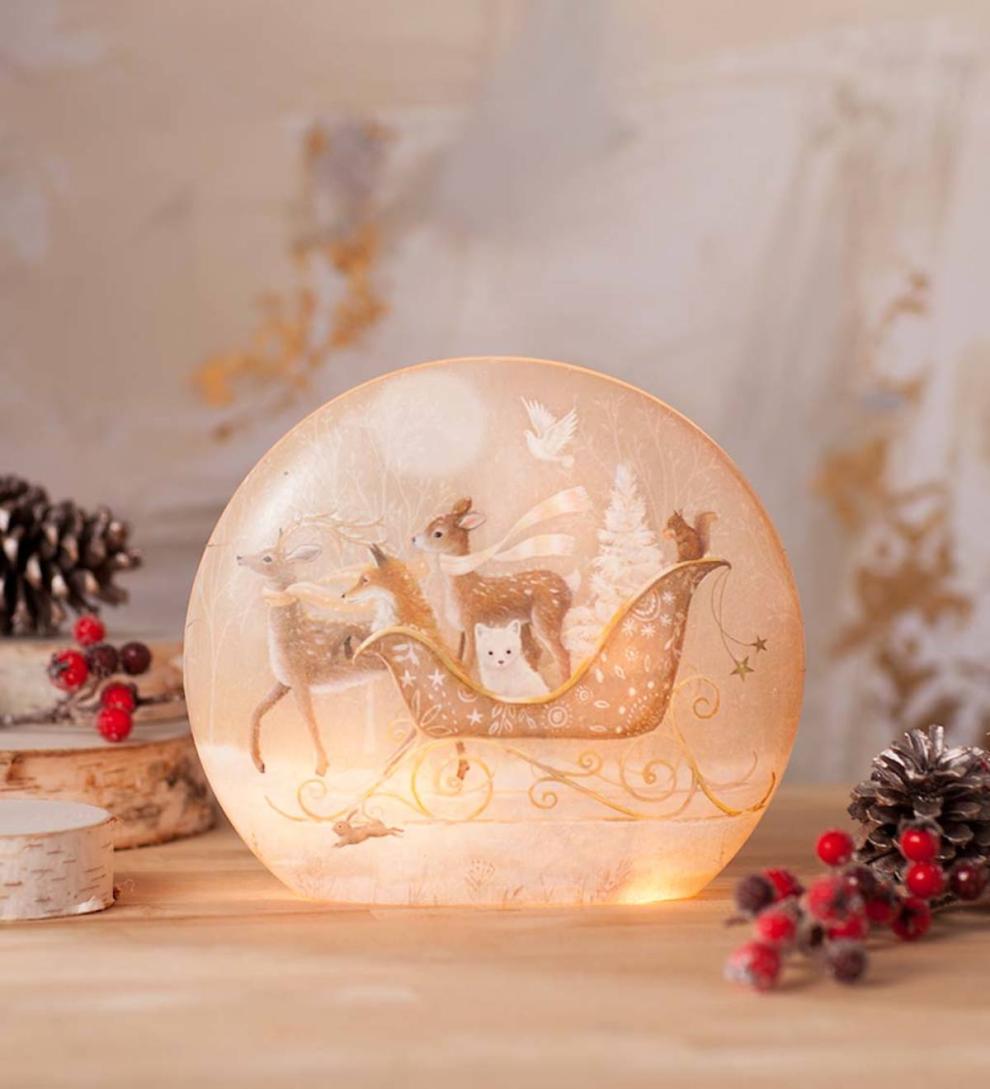 Plow & Hearth Home Accents Indoor Living Deer And Friends In A Sleigh Lighted Tabletop Art