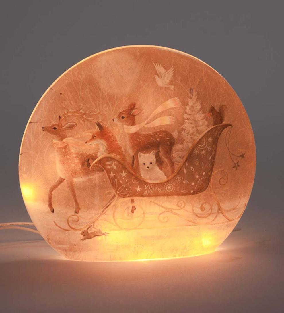 Plow & Hearth Home Accents Indoor Living Deer And Friends In A Sleigh Lighted Tabletop Art