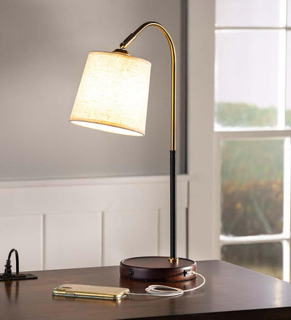 Plow & Hearth Home Accents Indoor Living Desk Lamp With Usb Port And Fabric Shade