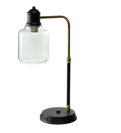 Plow & Hearth Home Accents Indoor Living Desk Lamp With Usb Port And Glass Shade