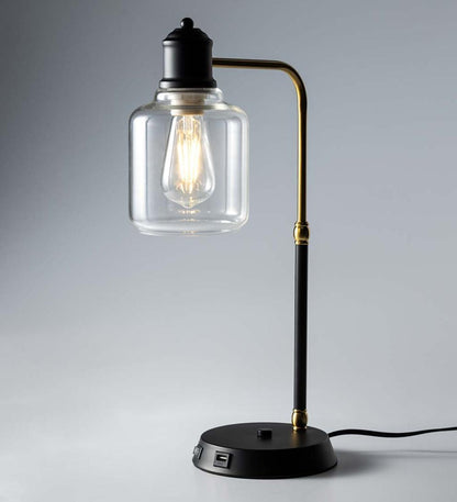 Plow & Hearth Home Accents Indoor Living Desk Lamp With Usb Port And Glass Shade