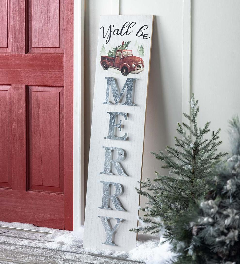 Plow & Hearth Home Accents Indoor Living Double-Sided Fall/Holiday Greeting Wooden Standing Porch Leaner