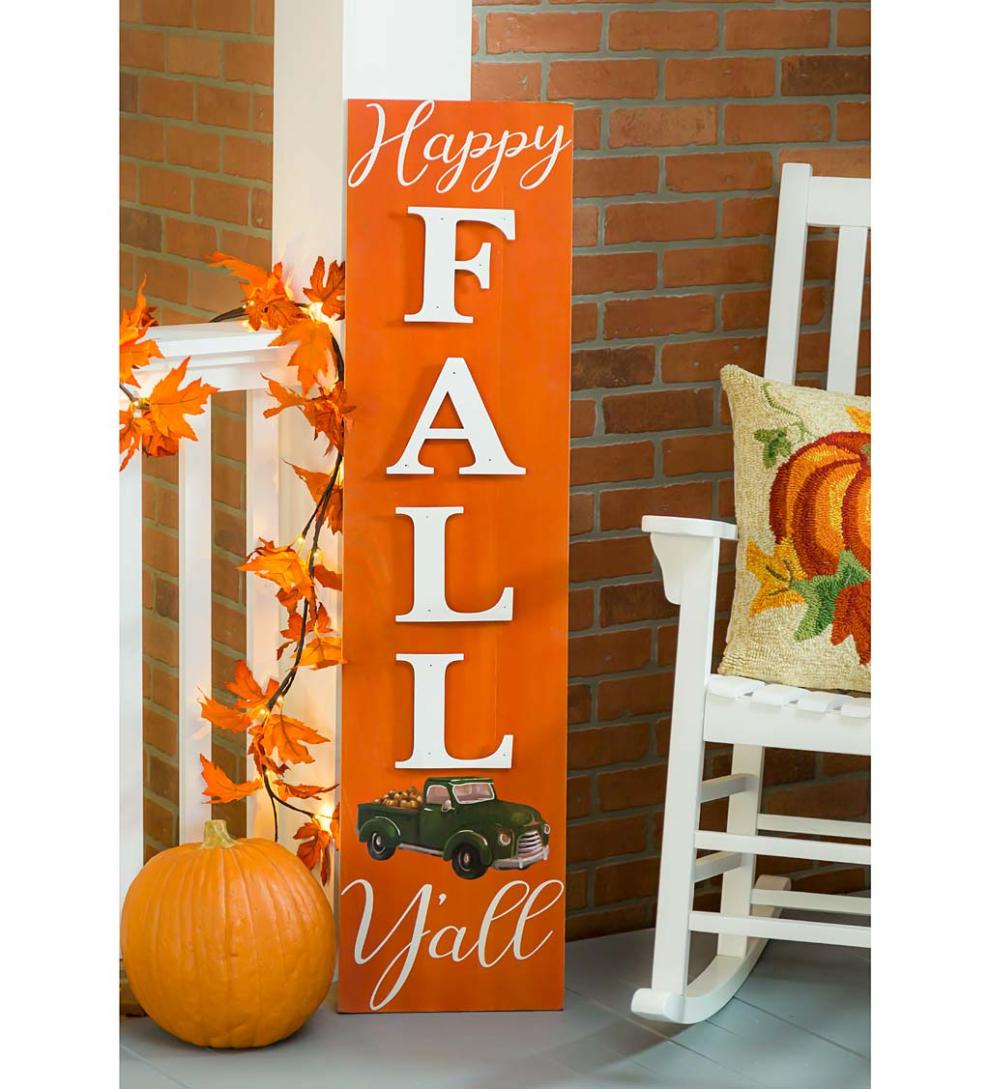 Plow & Hearth Home Accents Indoor Living Double-Sided Fall/Holiday Greeting Wooden Standing Porch Leaner