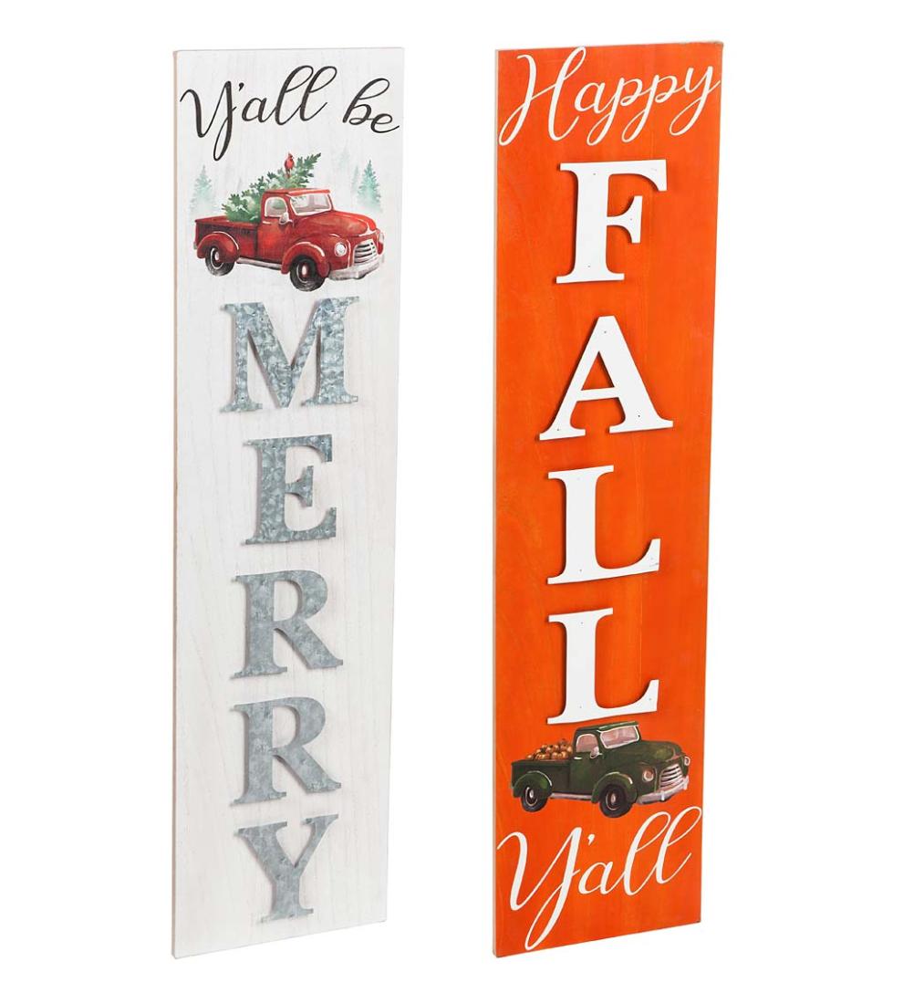 Plow & Hearth Home Accents Indoor Living Double-Sided Fall/Holiday Greeting Wooden Standing Porch Leaner