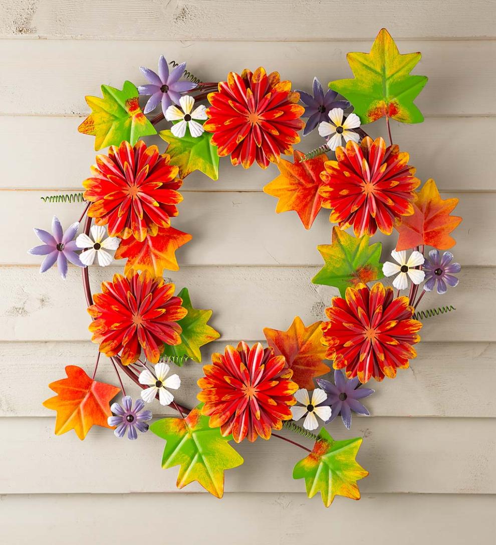 Plow & Hearth Home Accents Indoor Living Fall Chrysanthemums Metal Wreath