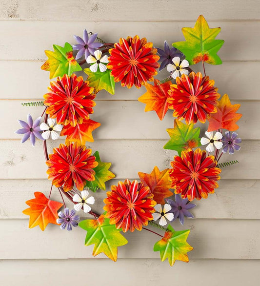 Plow & Hearth Home Accents Indoor Living Fall Chrysanthemums Metal Wreath