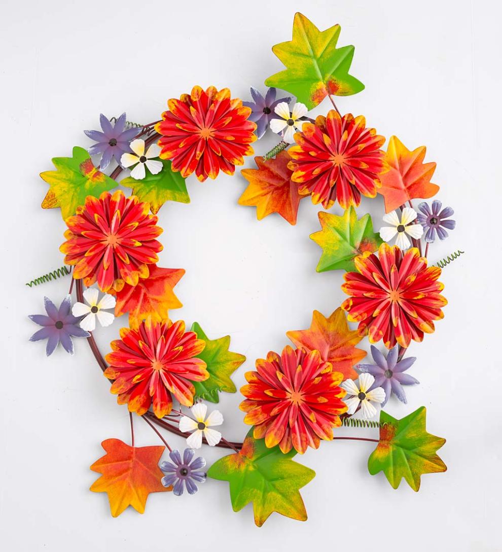 Plow & Hearth Home Accents Indoor Living Fall Chrysanthemums Metal Wreath