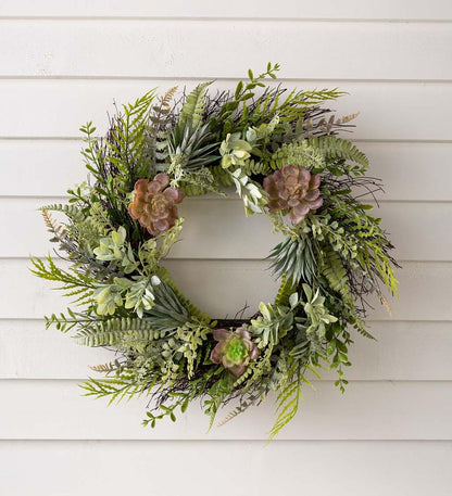 Plow & Hearth Home Accents Indoor Living Faux Succulent And Fern Wreath