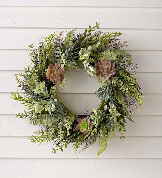 Plow & Hearth Home Accents Indoor Living Faux Succulent And Fern Wreath