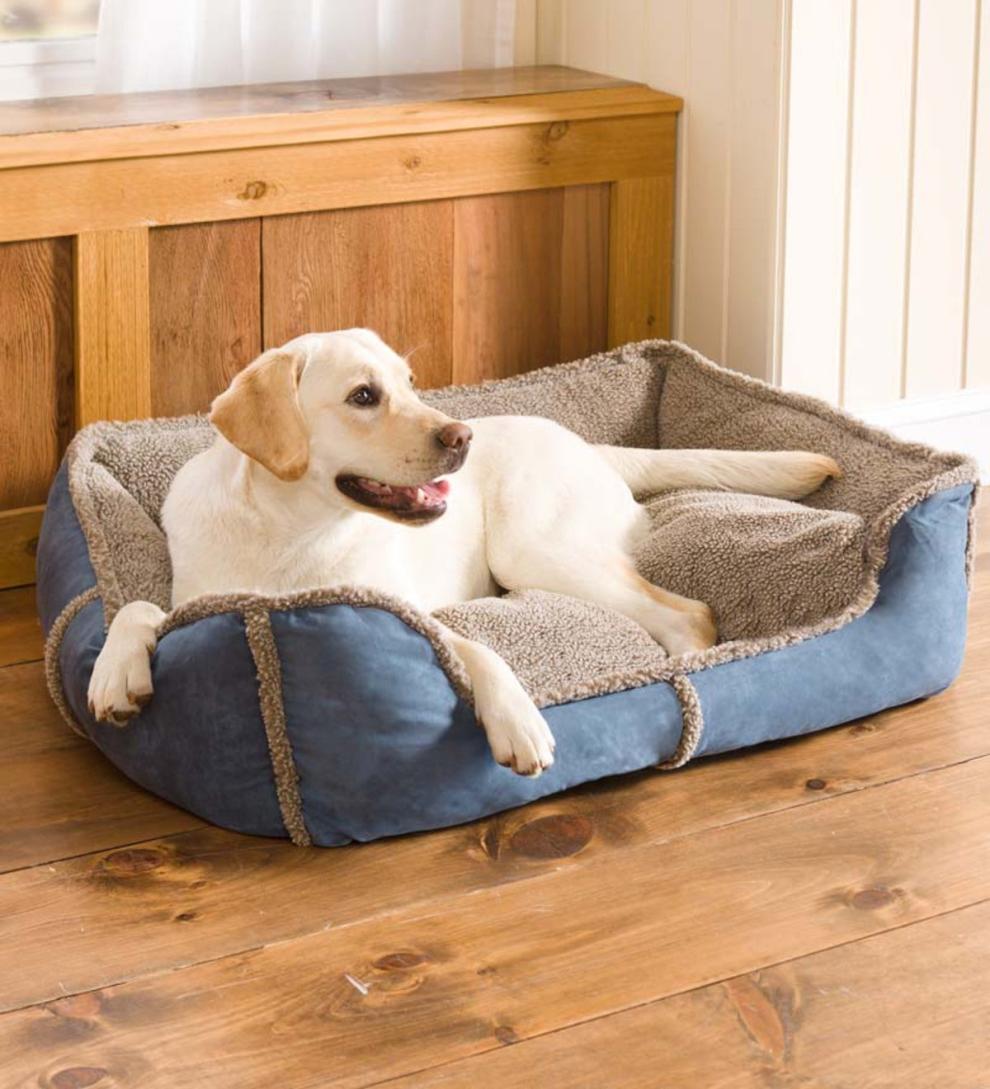 Plow & Hearth Home Accents Indoor Living Faux Suede And Berber Rectangular Dog Bed