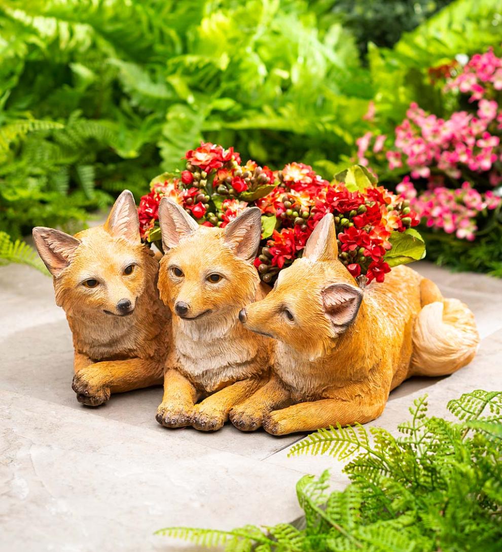Plow & Hearth Home Accents Indoor Living Fox Kit Triplets Planter