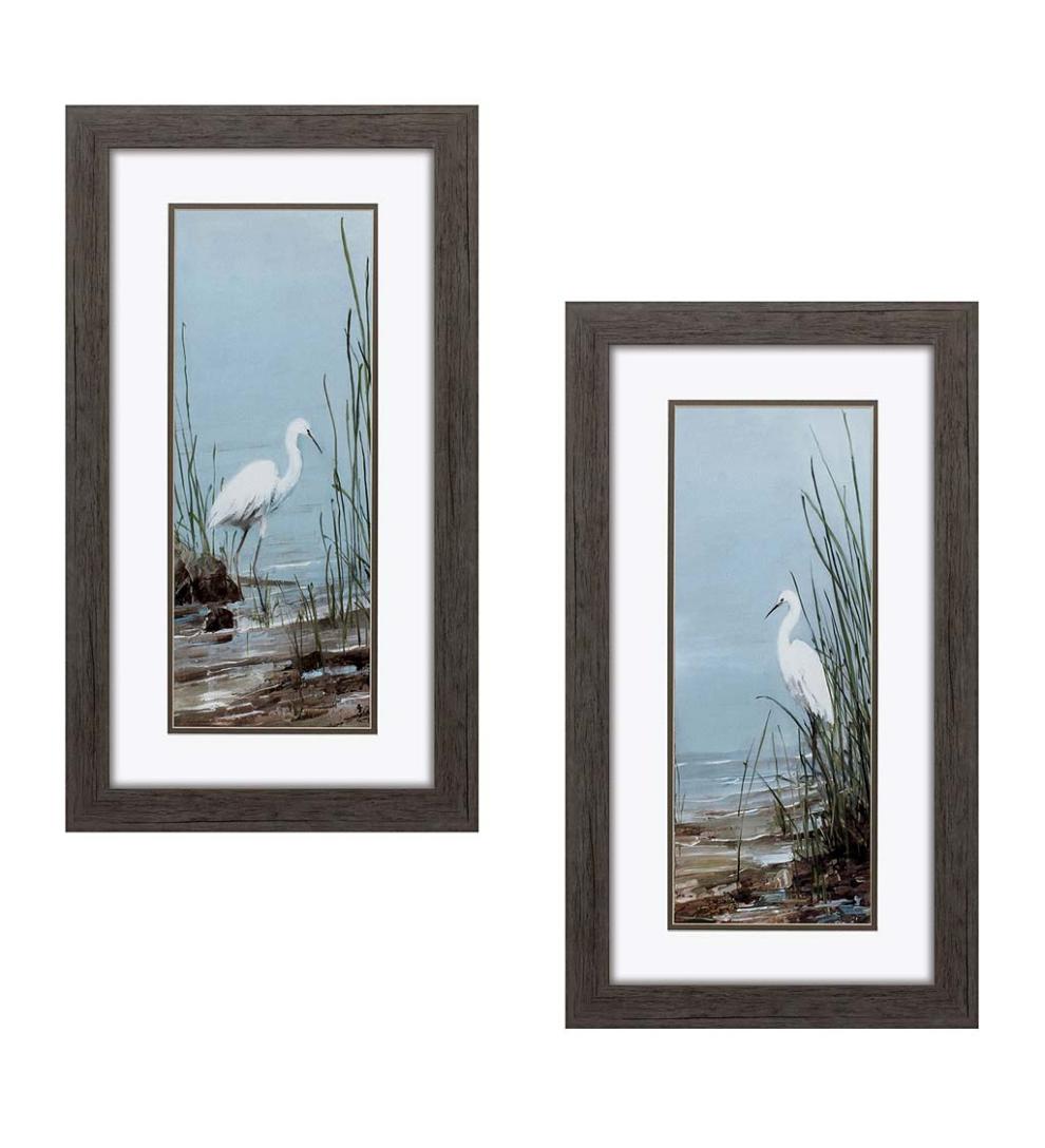 Plow & Hearth Home Accents Indoor Living Framed Egret Wall Art, Set Of 2