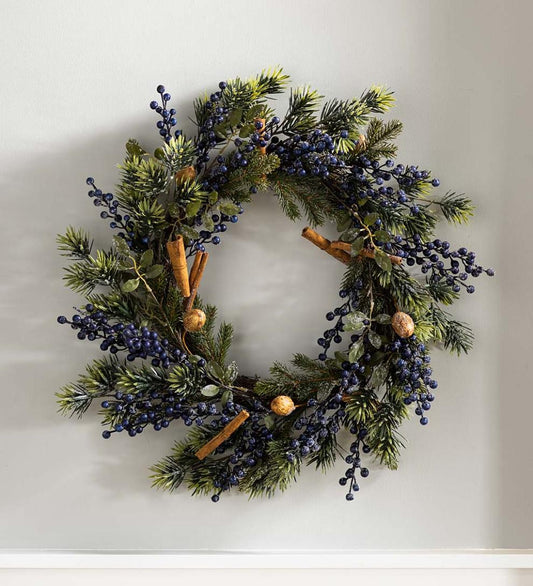 Plow & Hearth Home Accents Indoor Living Frosted Blueberry Holiday Wreath