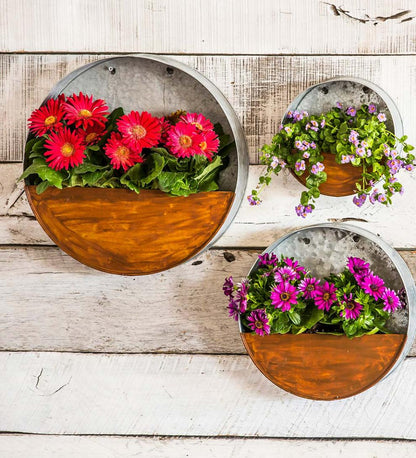 Plow & Hearth Home Accents Indoor Living Galvanized Metal Round Wall Planter