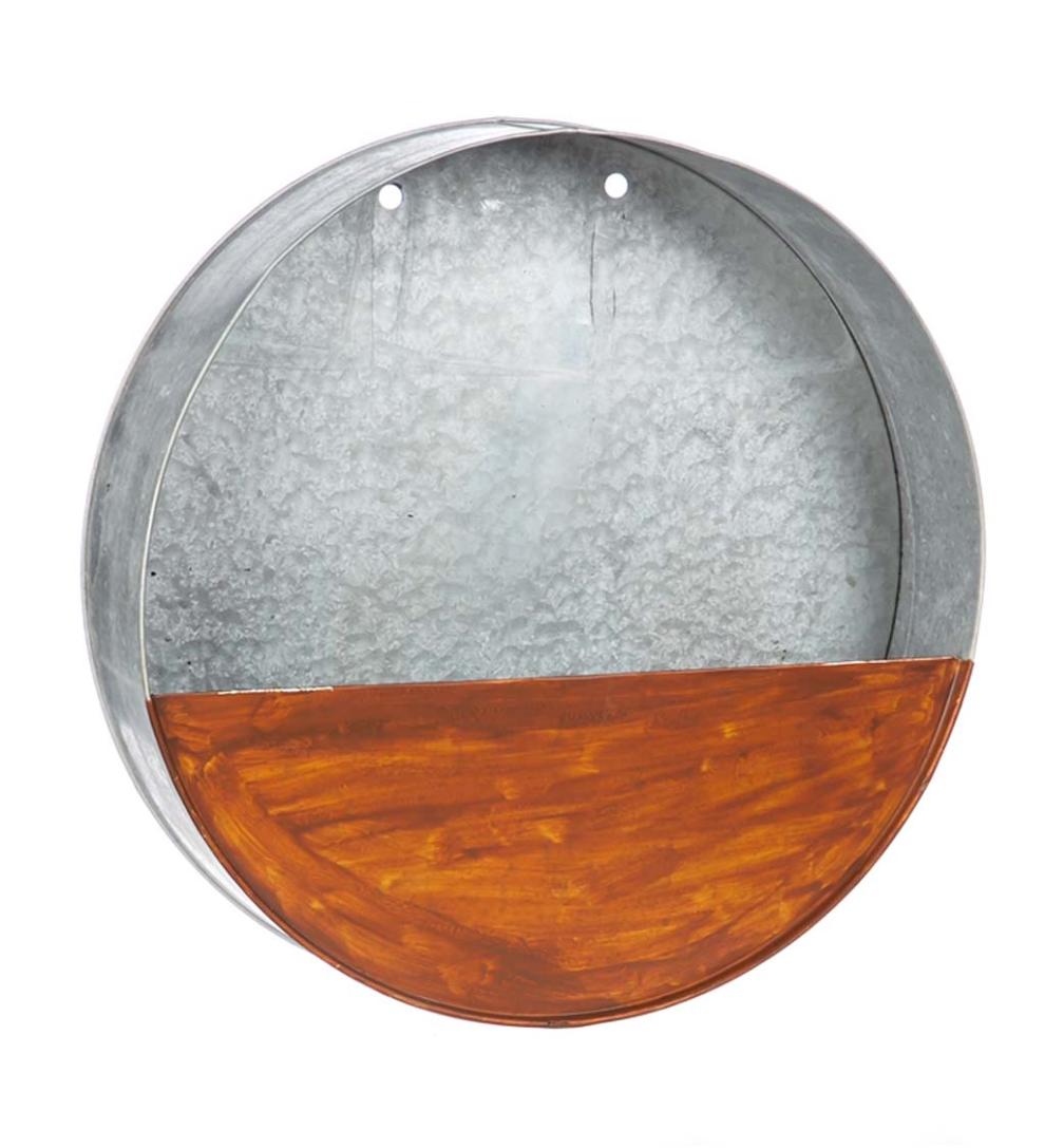 Plow & Hearth Home Accents Indoor Living Galvanized Metal Round Wall Planter