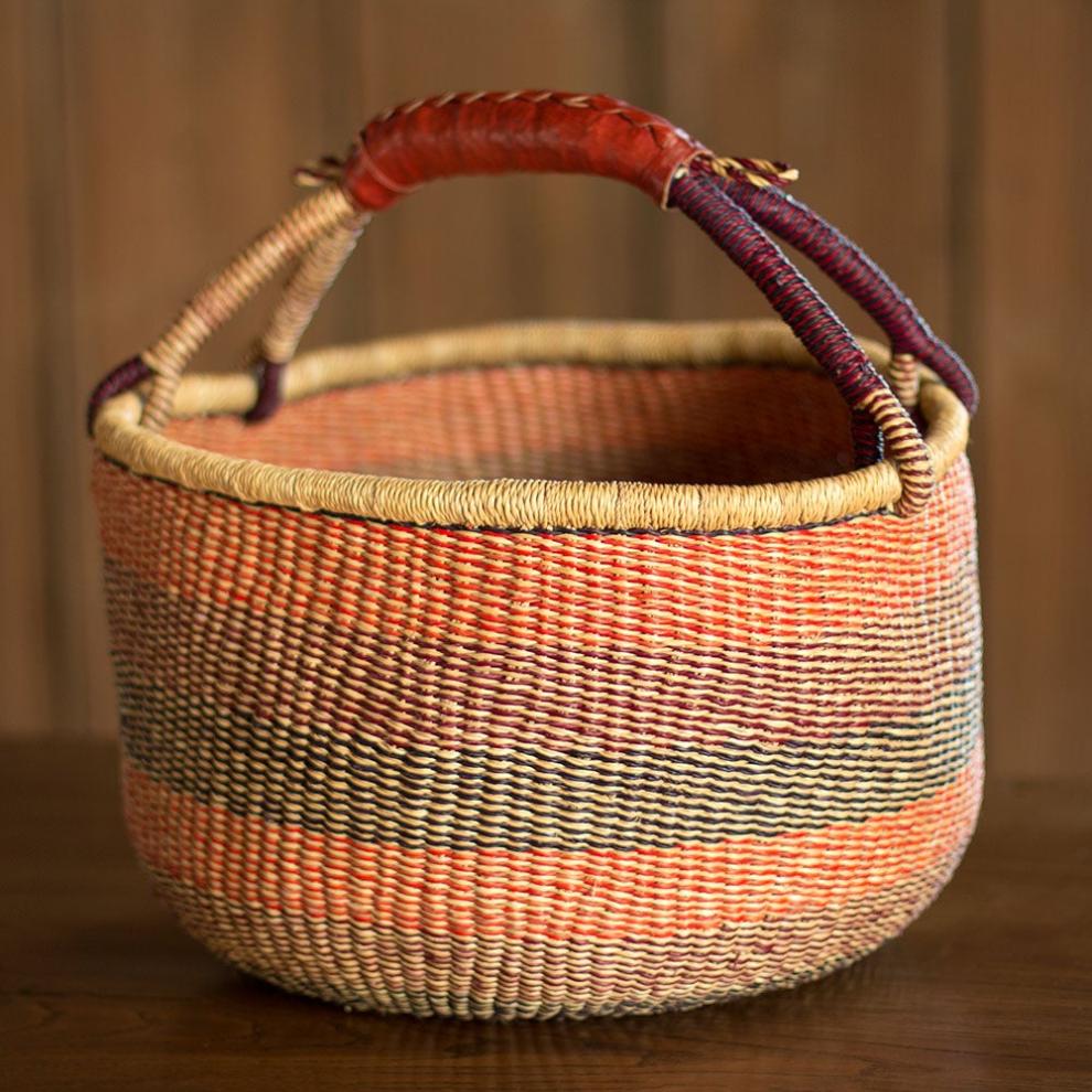 Plow & Hearth Home Accents Indoor Living Ghanaian Variant Striped Bolga Market Basket