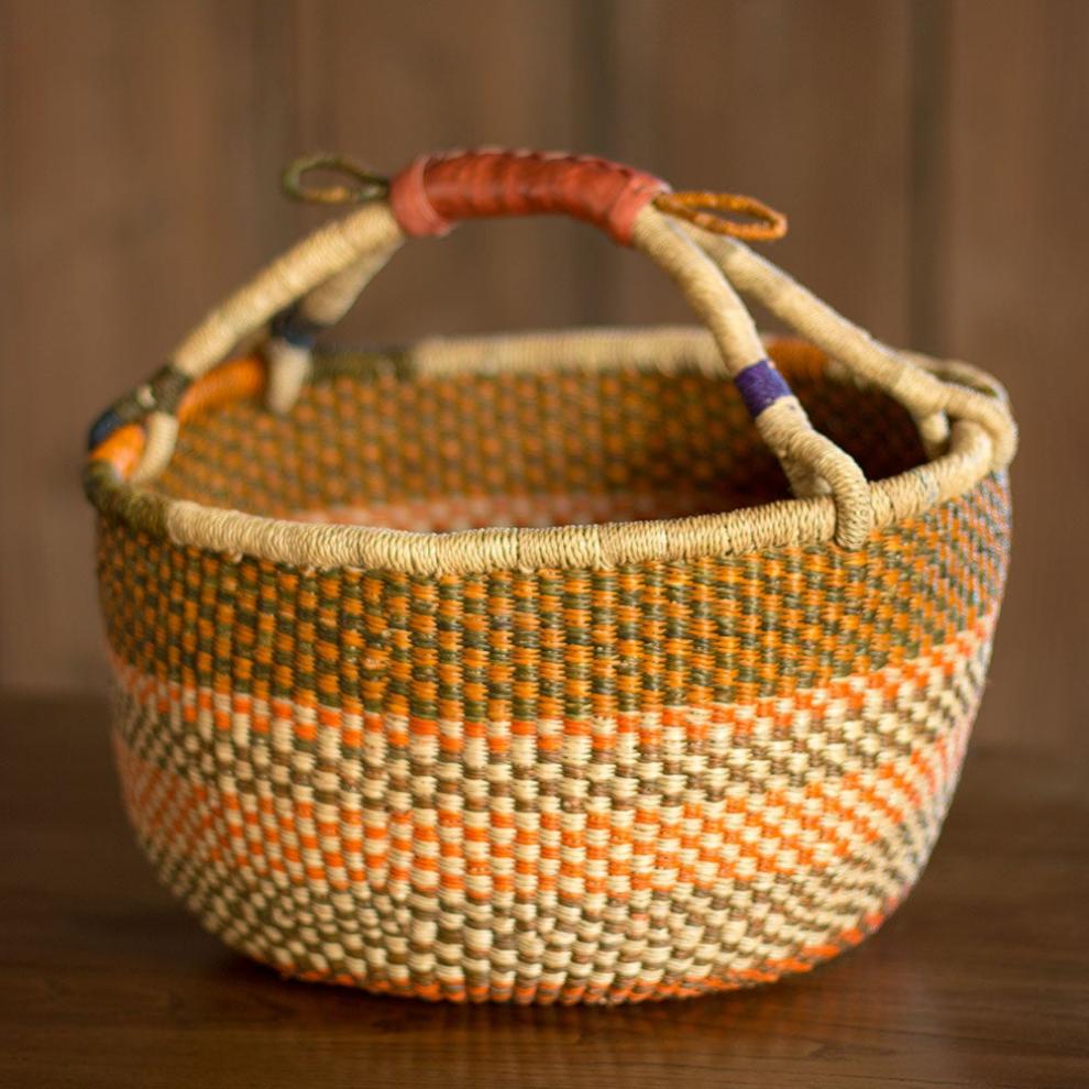Plow & Hearth Home Accents Indoor Living Ghanaian Variant Striped Bolga Market Basket